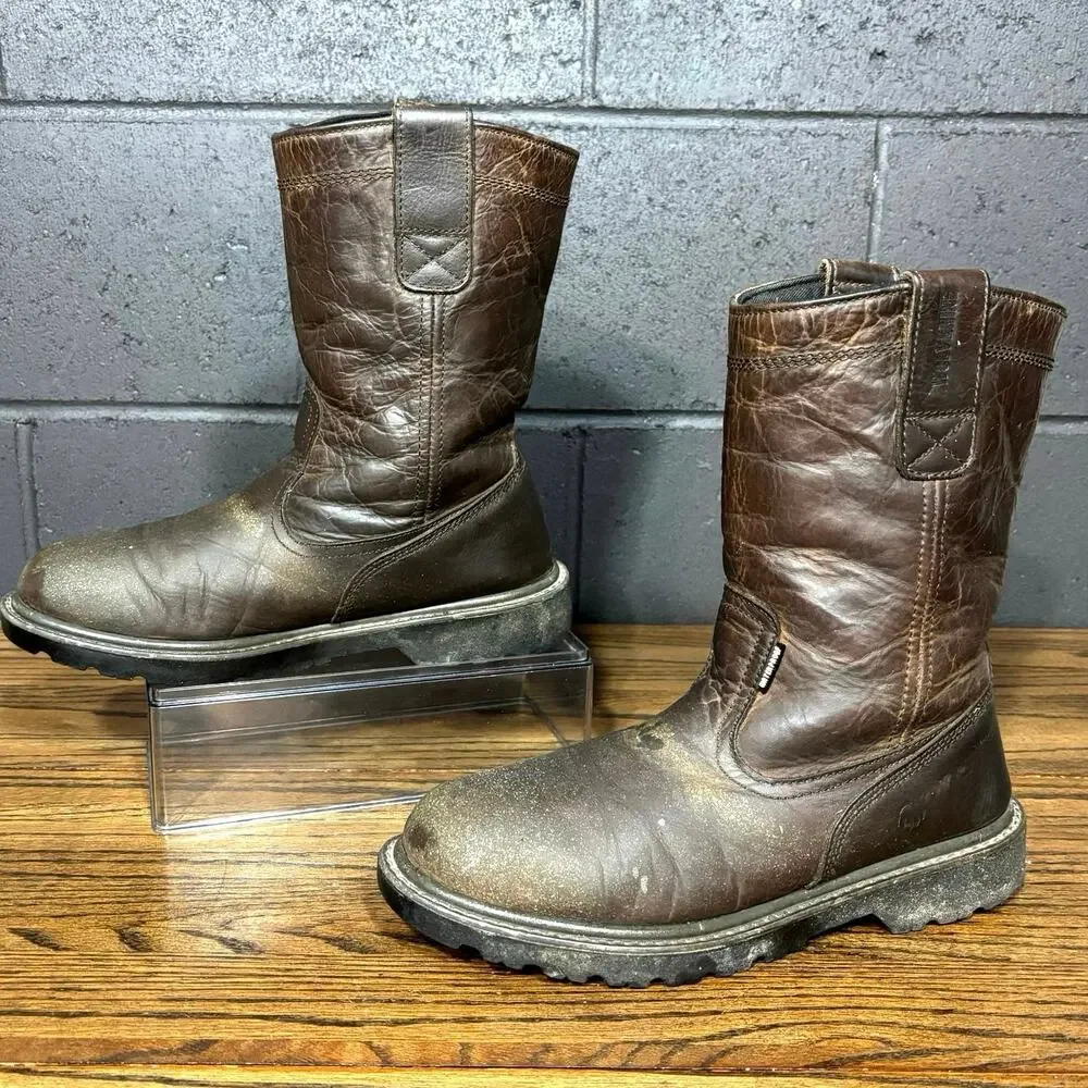 Wolverine W10682 Brown Leather Pull On Work Boots Wellington Men’s 8.5M
